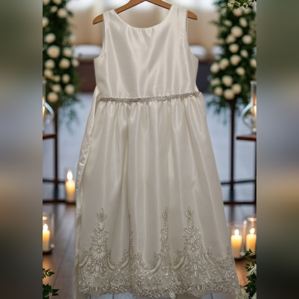Elegant White Dress with Silver Embroidery